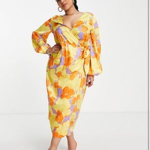 Plus Size wrap midi dress in oversized floral